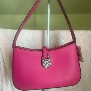 Michael Kors Lyra Small Leather Pochette - Dragonfruit Leather w/Padlock - NWT